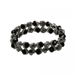 Black Silver Faceted Crystals Diamond Silver Spacer Bracelet Stretchable Stylish