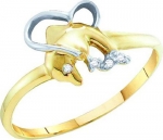Yellow Gold and Diamond Dolphin Ring 0.02 Carat (cttw) [Size 6.5]