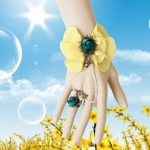 Vintage Yellow Fabric Slave Bracelet Ring Handflower Wedding Bride Bracelet