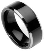 Men's Tungsten Ring/Wedding Band, Flat Top, Two Toned Black, Sizes 7 - 12 by Men's Collections (rg2) (8.5)