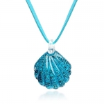 Chuvora Hand Blown Venetian Murano Glass Pendant Necklace Sea Shell Shaped, Ocean Blue