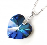 Queenberry Swarovski Crystal Love Heart Bermuda Blue Pendant W/ Sterling Silver Adjustable Chain Necklace 16'' With 2'' Extender 18''