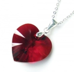 Queenberry Swarovski Crystal Love Heart Siam Red Pendant W/ Sterling Silver Adjustable Chain Necklace 16'' With 2'' Extender 18''