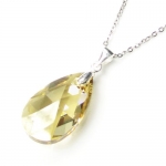 Queenberry Swarovski Elements Crystal Teardrop Golden Shadow Pendant Sterling Silver Adjustable Chain Necklace 16'' W/ 2'' Extender 18'' Made with Swarovski Elements