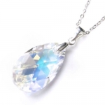 Queenberry Swarovski Elements Crystal Teardrop Clear Ab Pendant on Sterling Silver Adjustable Chain Necklace 16'' with 2'' Extender 18'' Made with Swarovski Elements