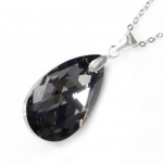 Queenberry Swarovski Elements Crystal Teardrop Silver Night Pendant Sterling Silver Adjustable Chain Necklace 16'' W/ 2'' Extender 18'' Made with Swarovski Elements