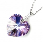 Queenberry Swarovski Elements Crystal Love Heart Vitrail Light Purple Pendant W/ Sterling Silver Adjustable Chain Necklace 16'' With 2'' Extender 18'' Made with Swarovski Elements