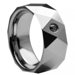 8mm High Polish Faceted 0.05 CT Solitaire Black Diamond Tungsten Carbide Comfort Fit Wedding Band Ring (Sizes 8 to 12) - Size 9