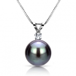 14k White Gold .05ctw SI3-I1 Clarity / G-H Color Diamond with 10-11mm Black South Sea Tahitian Pearl Pendant with 18 Box Chain Length Necklace.