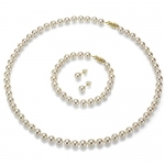 14k Yellow Gold 6-7mm White Freshwater Pearl Necklace 18 Length with Bracelet 7 and Stud Earring Sets.