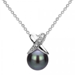Sterling Silver Illusion 9-10mm Black Hand-pick Genuine Cultured Freshwater High Luster Pearl Pendant with 18 Cable Chain Necklace.