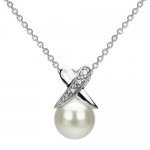 Sterling Silver Illusion 9-10mm White Hand-pick Genuine Cultured Freshwater High Luster Pearl Pendant with 18 Cable Chain Necklace.