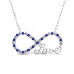 Love Diamond and Sapphire Pendant Necklace in 18k White Gold Infinity Gemstone Necklace