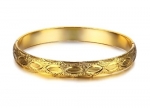 14K Yellow Gold Plated Bangle with Sand Finish Pattern, 7mm Wide 17.5cm Long