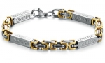 Flying Colors Jewelry Stainless Steel Two-Tone Byzantine Link Bracelet Men's Bracelet with Rose Trim, 8.5 Inch Long