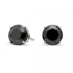 Black Round Cut Diamond CZ Silver Basket Set Men Unisex Stud Earrings (1.25ct. 7mm)