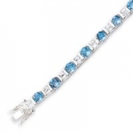 Sterling Silver Blue Topaz & CZ Bracelet - 7 Inch
