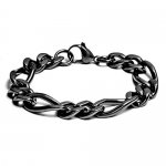 West Coast Jewelry Black Plated Stainless Steel High Polish Figaro Chain Bracelet