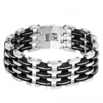 West Coast Jewelry Stainless Steel with Black Rubber Link Bracelet - 9 Inches