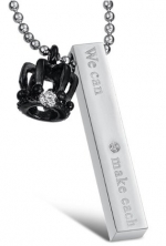 Stainless Steel Bar and Black Crown Necklace for Him Engraved with We Can Make Each and Rhinestone Accents Valentine's Day Special Gift
