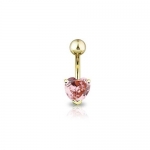 Pink CZ Heart Solitaire 14K Gold Plated Belly Button Navel Ring