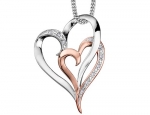 Double Heart Diamond Pendant Necklace in 10K Rose and White Gold with Chain