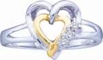 .925 Sterling Silver Two Tone 0.03 Ct Round Diamond Engagement Heart Ring