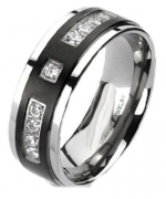 Edwin Earls Black Titanium Mens Wedding Band Ring with Cubic Zirconia Stones (8)