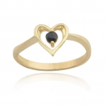 18k Yellow Gold Plated Sterling Silver Genuine Sapphire Heart Ring, Size 6
