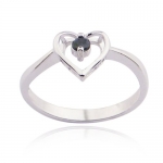 Rhodium Plated Sterling Silver Genuine Sapphire Heart Ring, Size 7
