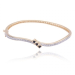 18k Yellow Gold Plated Sterling Silver Genuine Sapphire an Diamond Accent Bangle Bracelet, 7