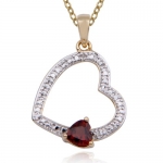 18k Yellow Gold Plated Sterling Silver Genuine Garnet and Diamond Accent Floating Heart Pendant, 18
