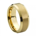 8mm Brushed Center Beveled Edge Yellow Gold Plated Tungsten Carbide Comfort Fit Wedding Band Ring (Sizes 5 to 15) - Size 5