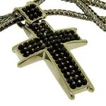 Small Gunmetal Hip Hop Bling Iced Out Cross Pendant with 24 inch Chain Necklace
