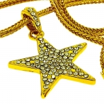 Small Gold look Hip Hop Bling White Iced Out Star Pendant with 24 inch Chain