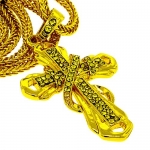 Small Gold look Hip Hop Bling Yellow Iced Out Cross Pendant with 24 inch Chain