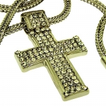 Small Silver plated Hip Hop Bling Iced Out Cross with 24 inch Chain Necklace