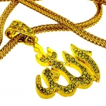 Small Gold look Hip Hop Bling Yellow Iced Out Allah Pendant with 24 inch Chain