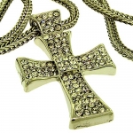 Small Silver plated Hip Hop Bling White Iced Cross Pendant with 24 inch Necklace