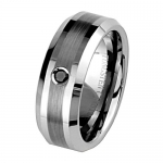 *** LASER ENGRAVING SERVICE *** 8mm 1 one Stone Black Diamond Bezel Cobalt Free Tungsten Carbide COMFORT-FIT Wedding Band Ring for Men and Women (Size 8 to 12) [DETAIL INFORMATION - PLEASE CLICK AND CHECK THE ITEM DESCRIPTION] - Size 8