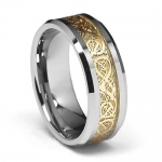 8mm Celtic Design Dragon Yellow Inlay Cobalt Free Tungsten Carbide COMFORT-FIT Wedding Band Ring for Men (Size 8 to 13) - Size 8
