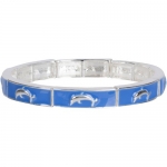 Heirloom Finds Blue Enamel Stretch Bangle Bracelet with Silver Dolphin Accents
