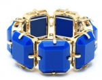 Heirloom Finds Square Faceted Resin Blue Gem Stone Stretch Cuff Bracelet in Gold Tone Bold Color Statement