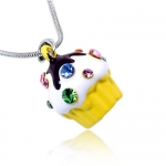 Small Crystal Yellow Birthday Cupcake Pendant Charm Necklace