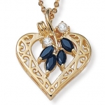 1.60 TCW Marquise Cut Genuine Midnight Sapphire and Cubic Zirconia Heart Pendant Necklace in Yellow Gold Tone