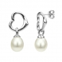 Heart Shape Love Sterling Silver and 8-9mm White Cultured Pearl Stud Earring.