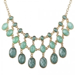Jane Stone Fashion Gold Color Chain Necklace Green Necklace Trendy Collar Necklace Chunky Bib Necklace Bubble Statement Necklace(Fn0556) (C)
