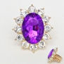 Purple Oval Gemstone Gold Stretchable Ring with Clear Gemstones. Color : Gold / Amethyst. Size : 1 1/4w, 1 1/2 L .