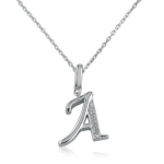 Diamond Initial A Charm Necklace in Sterling Silver (16-18in. Adjustable Chain)