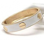 White and Gold Style Screw Nail Head and Epoxy Deco Hinge Bangle Bracelet.